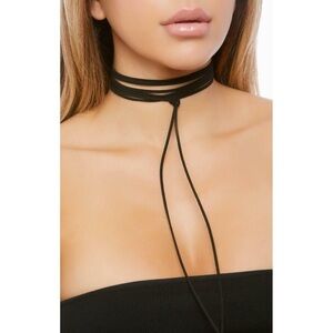 Black Suede Wrap Choker Necklace with Gold Tips